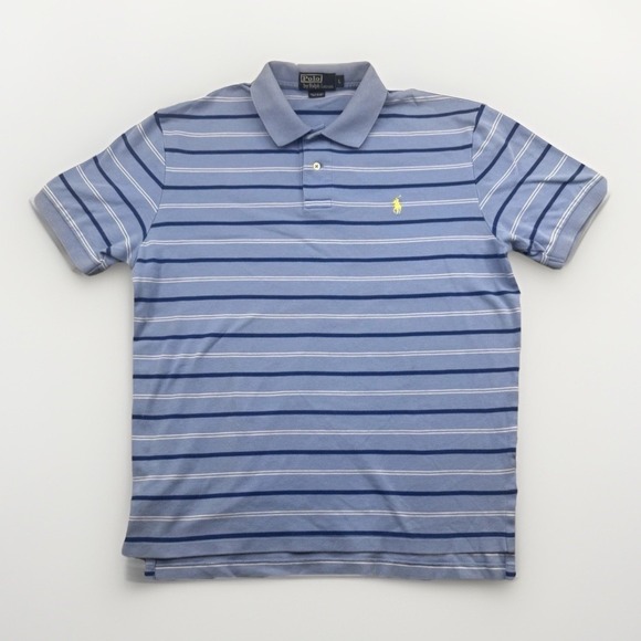 Ralph Lauren Other - Polo Ralph Lauren Mens L Blue Striped Polo Shirt Yellow Pony Short Sleeve